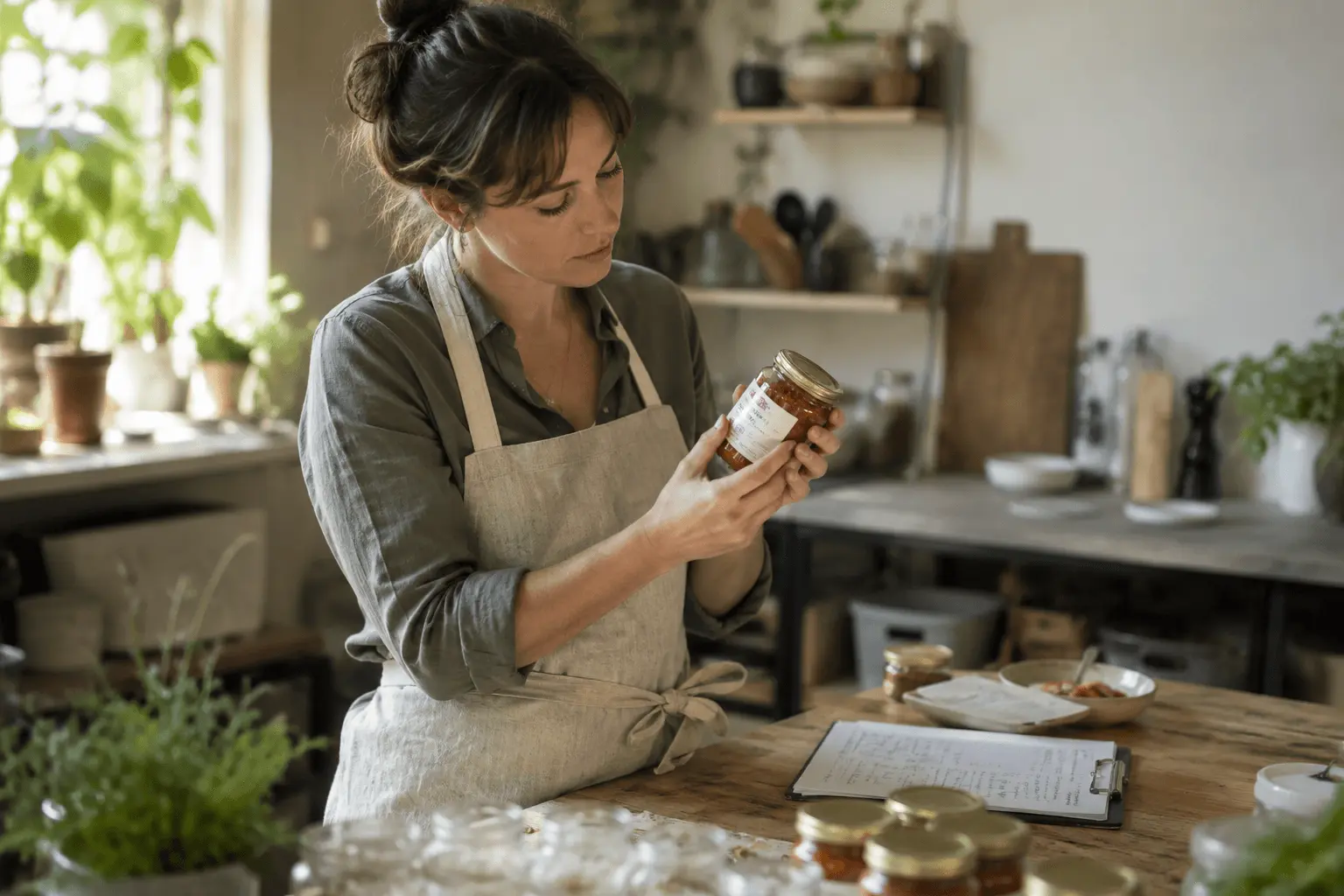 A founder examining her finished product in bright daylight.